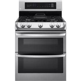 LG EasyClean 30-in 5-Burner 4.3-cu ft / 2.6-cu ft Self-Cleaning Double Oven True Convection Gas Range (Stainless Steel)