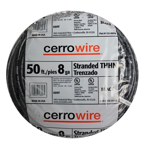 Cerro Wire 50-ft 8 AWG Stranded Black THHN Wire in the THHN Wire (By