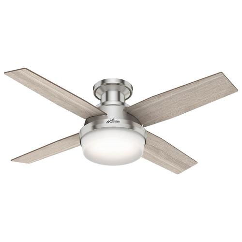 Dempsey Led 44 In Brushed Nickel Led Indoor Flush Mount Ceiling Fan With Light Kit And Remote 4 Blade