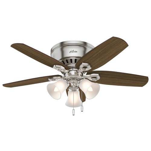 Builder Low Pro Led 42 In Brushed Nickel Led Indoor Flush Mount Ceiling Fan With Light Kit 5 Blade