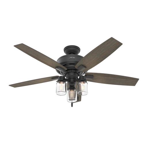 Hunter Lincoln Edison Style Led 52 In Matte Black Led Indoor Ceiling Fan With Light Kit 5 Blade At Lowes Com