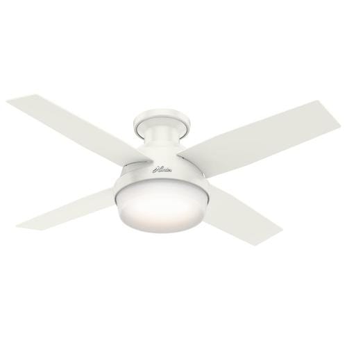 Hunter 44 In Satin White Led Indoor Flush Mount Ceiling Fan With