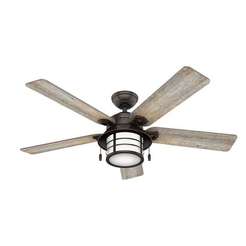 Key Biscayne 54 In Satin Bronze Indoor Outdoor Ceiling Fan With Light Kit 5 Blade