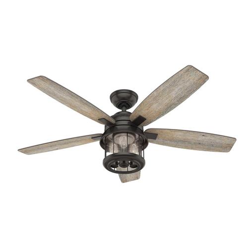 Coral Bay 52 In Satin Bronze Led Indoor Outdoor Ceiling Fan With Light Kit And Remote 5 Blade