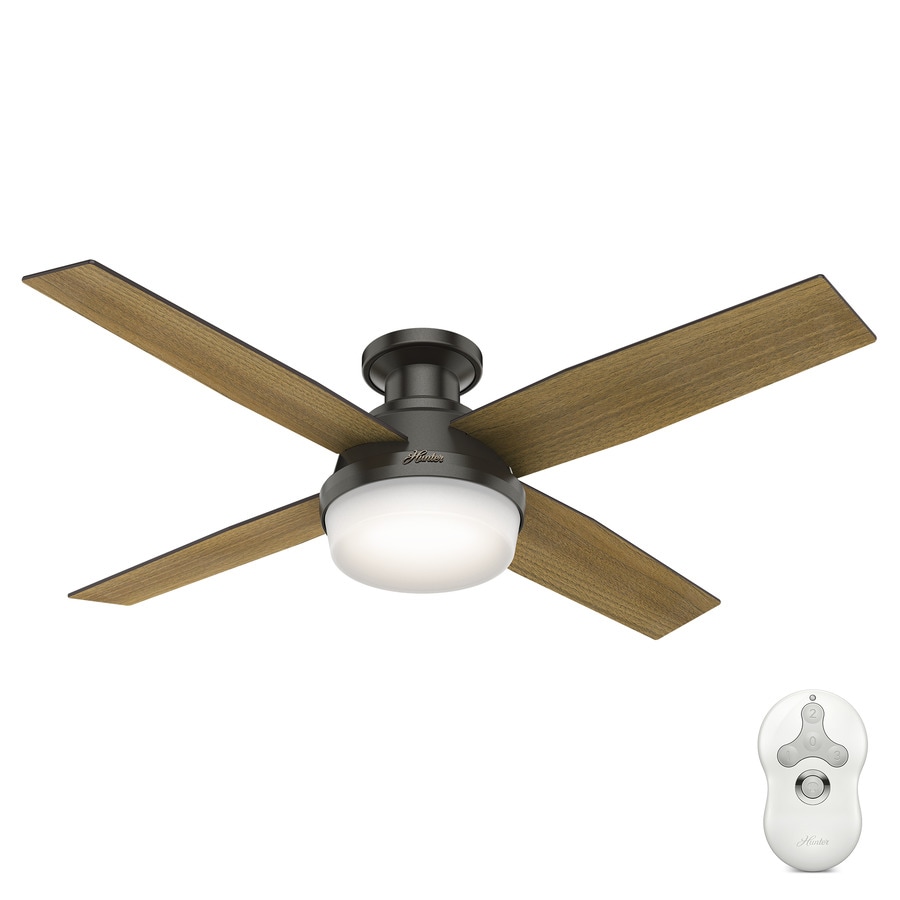 Dempsey 52 In Satin Bronze Led Indoor Flush Mount Ceiling Fan With Light Kit And Remote 4 Blade