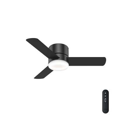 Minimus Led Super Low Profile 44 In Matte Black Indoor Flush Mount Ceiling Fan With Light Kit And Remote 3 Blade