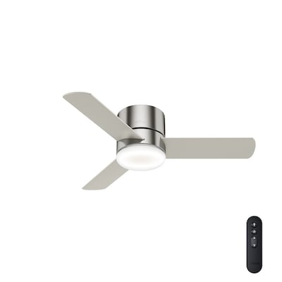 Minimus Led Super Low Profile 44 In Brushed Nickel Indoor Flush Mount Ceiling Fan With Light Kit And Remote 3 Blade
