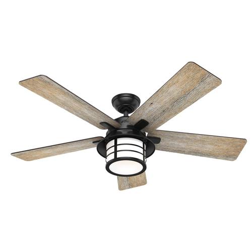 Hunter Lantern Bay Led 54 In Matte Black Led Indoor Outdoor Ceiling Fan With Light Kit And Remote 5 Blade At Lowes Com