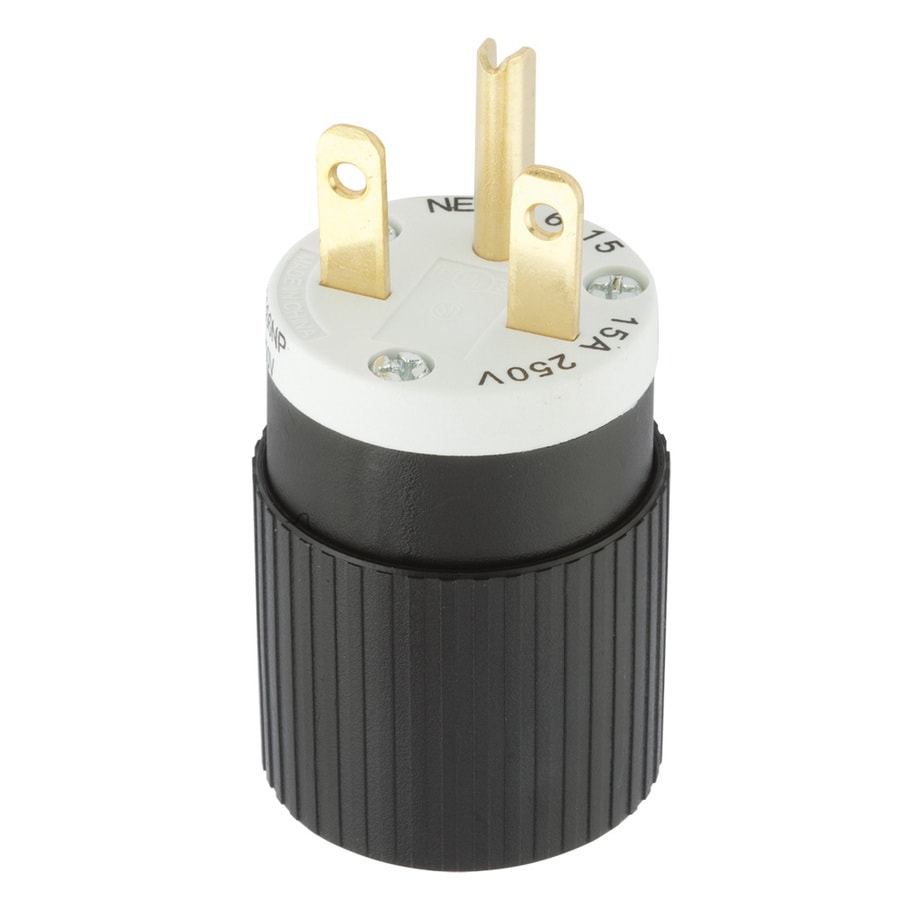 Hubbell 15Amp 250Volt Black/White 3Wire Grounding Plug at