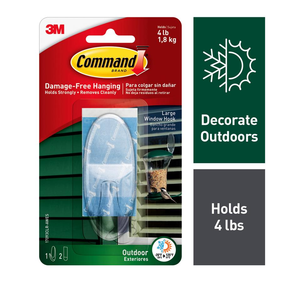 Command Large Outdoor Clear Adhesive Window Hook (4lb Capacity) in the