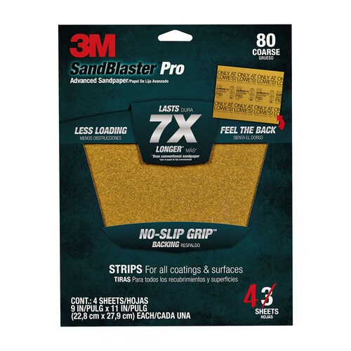 3M 4Pack 9in W x 11in L 80Grit Commercial Sandpaper Sheets at