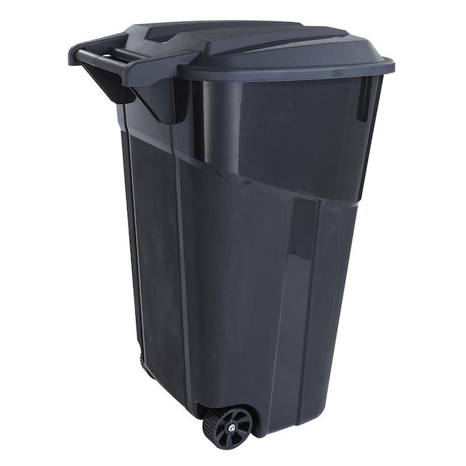 Blue Hawk 32Gallon Black Plastic Wheeled Trash Can with Lid in the Trash Cans department at