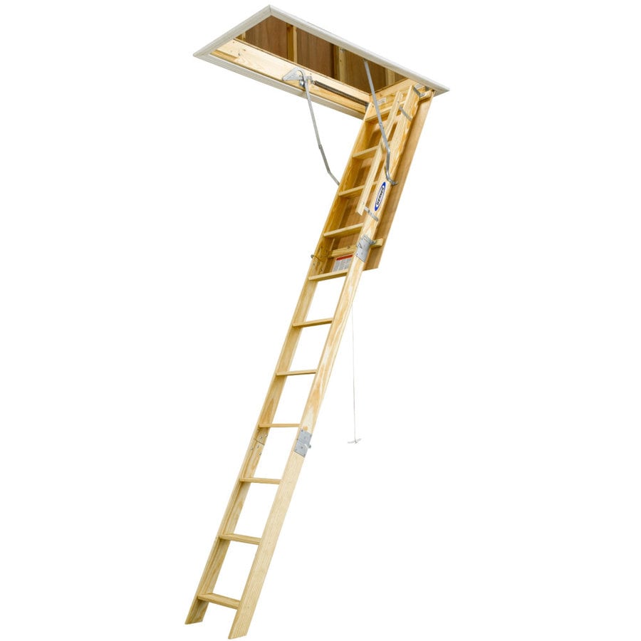 Werner W 8 75 Ft To 10 33 Ft Wood Folding Attic Ladder At Lowes Com   051751023008 