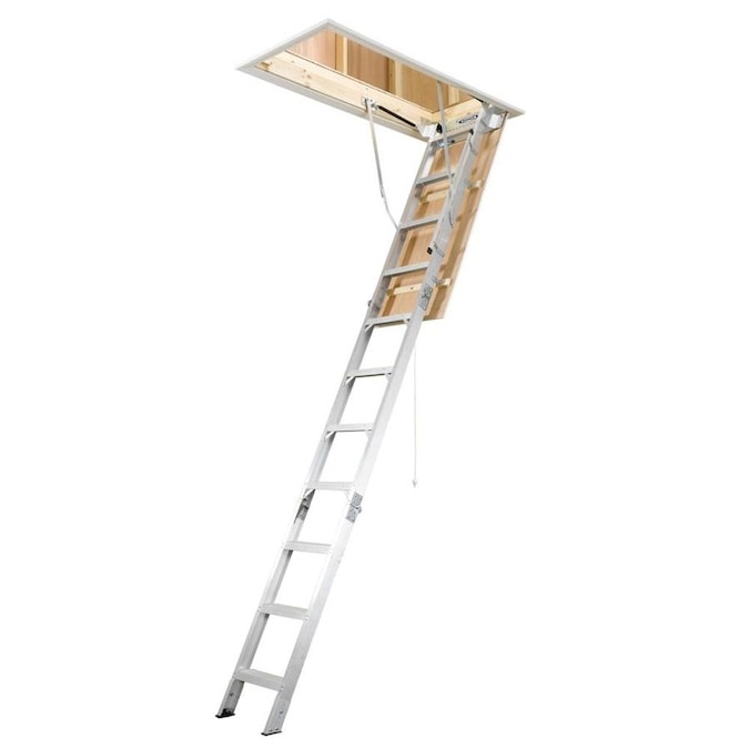 Werner Ah 7 66 Ft To 10 25 Ft Rough Opening 22 5 In X 54 In Folding Aluminum Attic Ladder With 375 Lbs Capacity In The Attic Ladders Department At Lowes Com