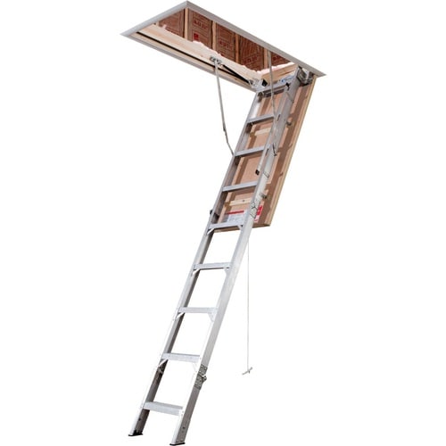 Werner Ae 7 67 Ft To 10 25 Ft Rough Opening 22 5 In X 54 In Folding Aluminum Attic Ladder With 375 Lbs Capacity At Lowes Com