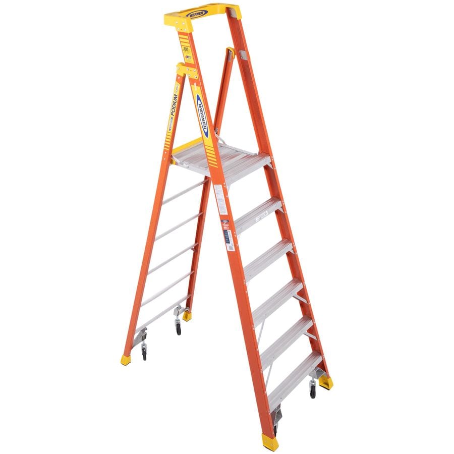 Werner 9-ft Fiberglass Type 1A - 300 lbs. Capacity Podium Step Ladder ...