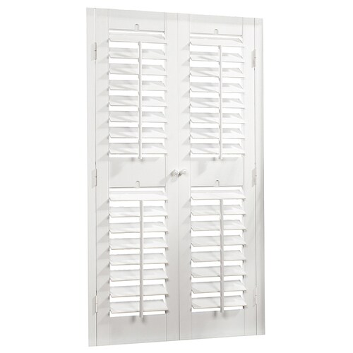 Allen Roth 35 In 37 W X 48 L Plantation White Faux Wood Interior Shutter The Shutters Department At Lowes X 48 In L Plantation White Faux Wood