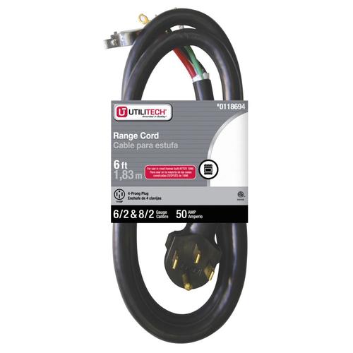 Utilitech 6-ft 50-Amp 6-Gauge Black Indoor Range Extension Cord at