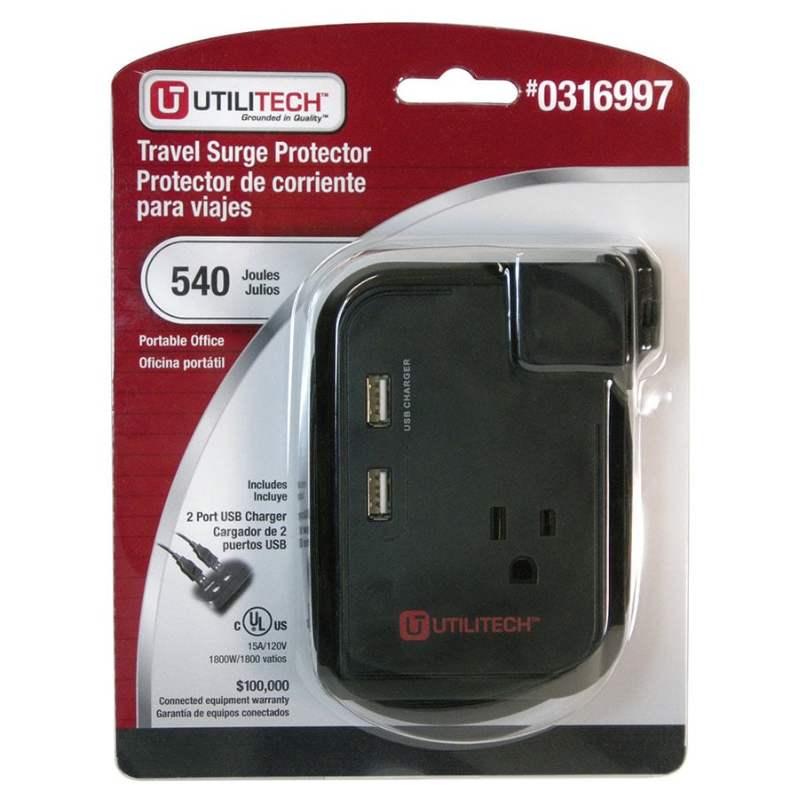 Utilitech 3-Outlet 540 Joules Home Office Surge Protector with Usb