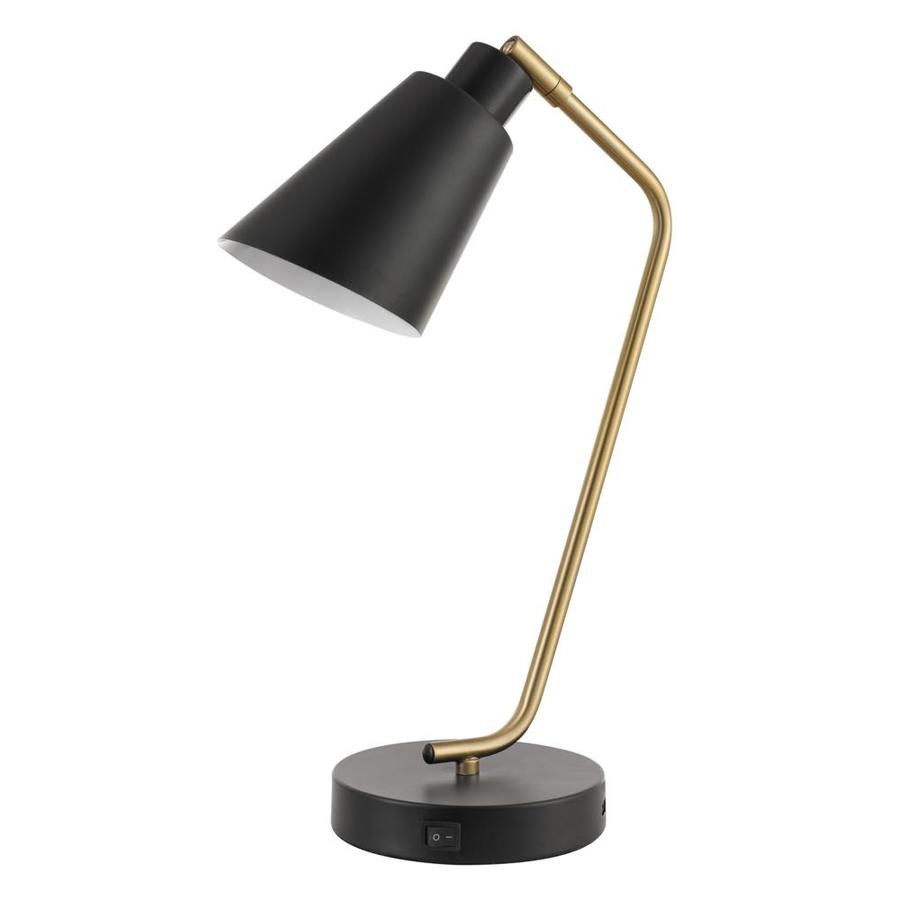 Globe Electric Belmont 17-in Adjustable Matte Black with Antique Brass Accents Desk Lamp with Metal Shade