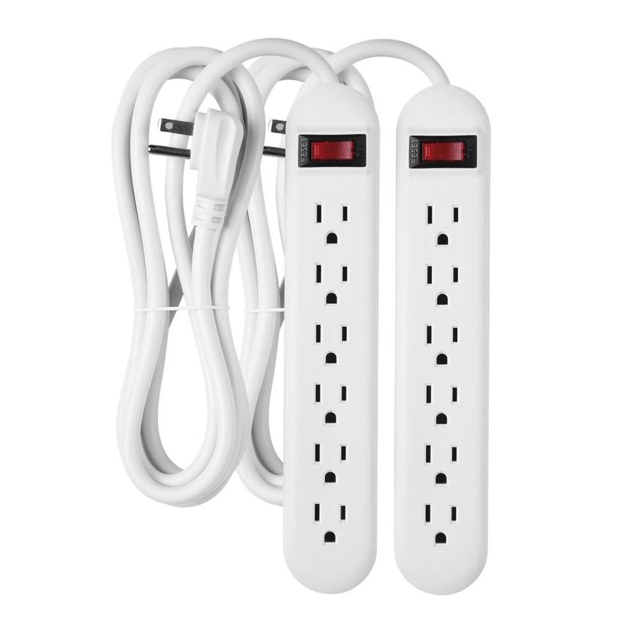 6 Grounded Outlet Power Strip Surge Protector With Cord Right Angle Plug NEW