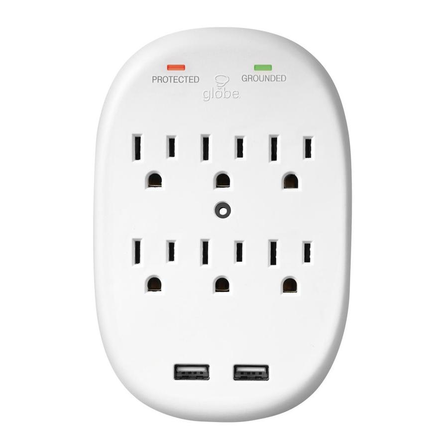 Globe Electric 6Outlet 900 Joules 15Watt Usb & Ac Surge Protector