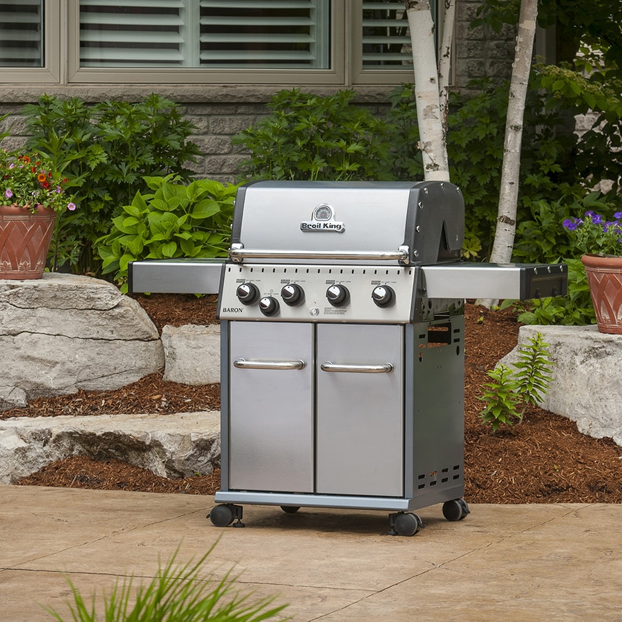 Broil King Baron S440 Stainless Steel 4-Burner Gas Grill with 1 Side ...