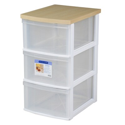 Gracious Living 3 Drawer Resin Storage Cart With Maple Top At