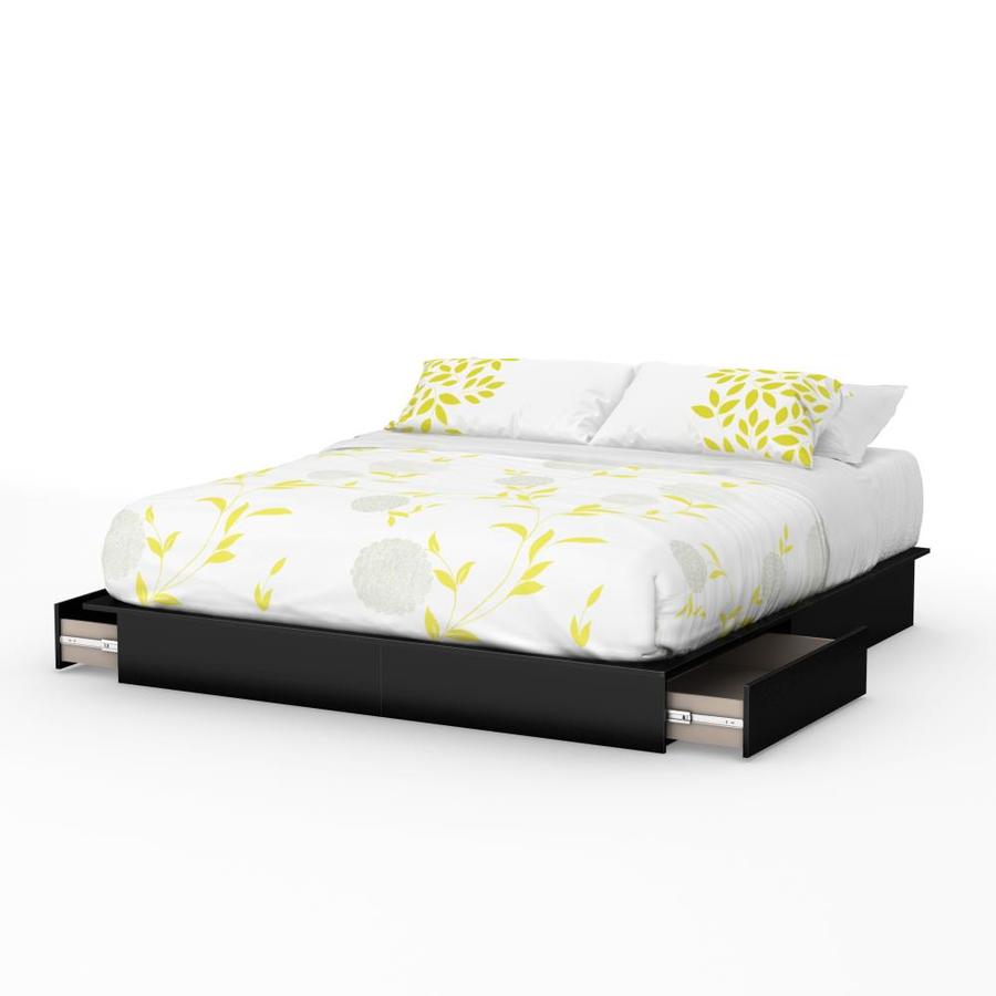 Step One Pure Black King Low Profile Bed With Storage