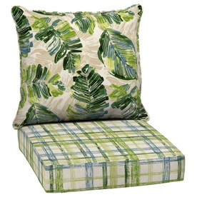 Garden Treasures 2-Piece Palm Leaf and Plaid Deep Seat Patio Chair Cushion