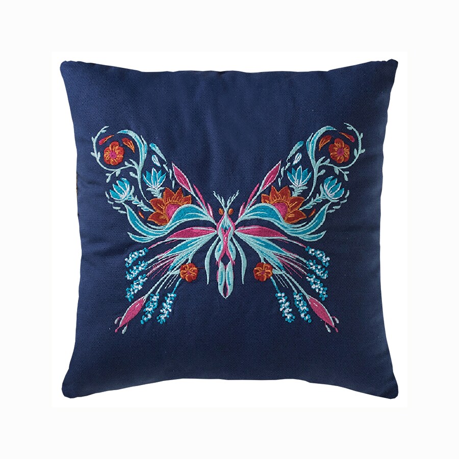 allen + roth Graphic Print Butterfly Embroidery Square Throw Pillow in