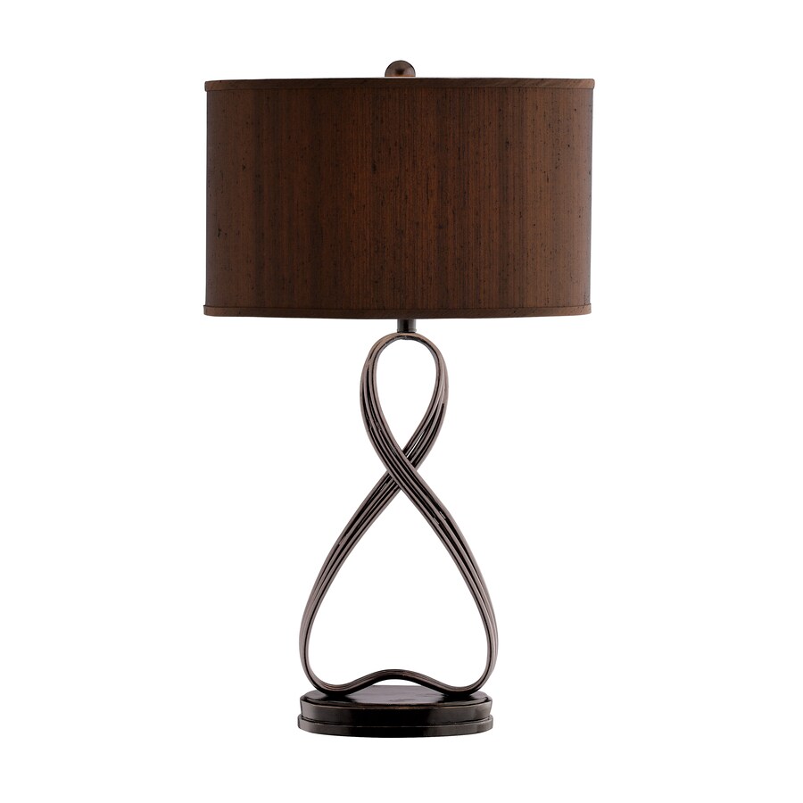 26.25-in Brown and Antique Grey 3-way Table Lamp with Fabric Shade in ...
