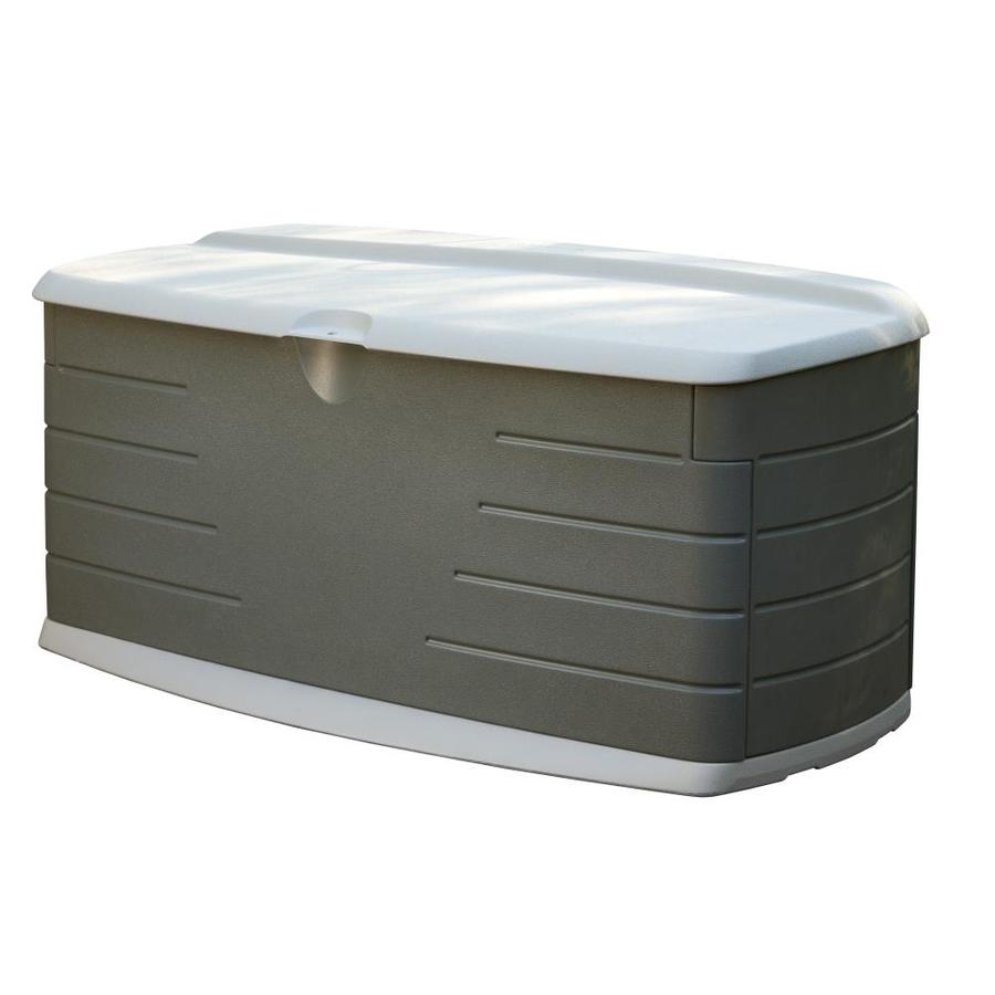 Rubbermaid 26in L x 56in 90Gallon Olive/Sandstone Deck Box in the