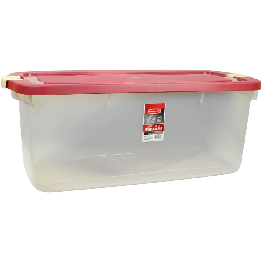 Rubbermaid Roughneck 95 Qt/23.75 Gal Stackable Storage Containers, Clear w/Latching Grey Lids, 4-Pack, Clear/Grey