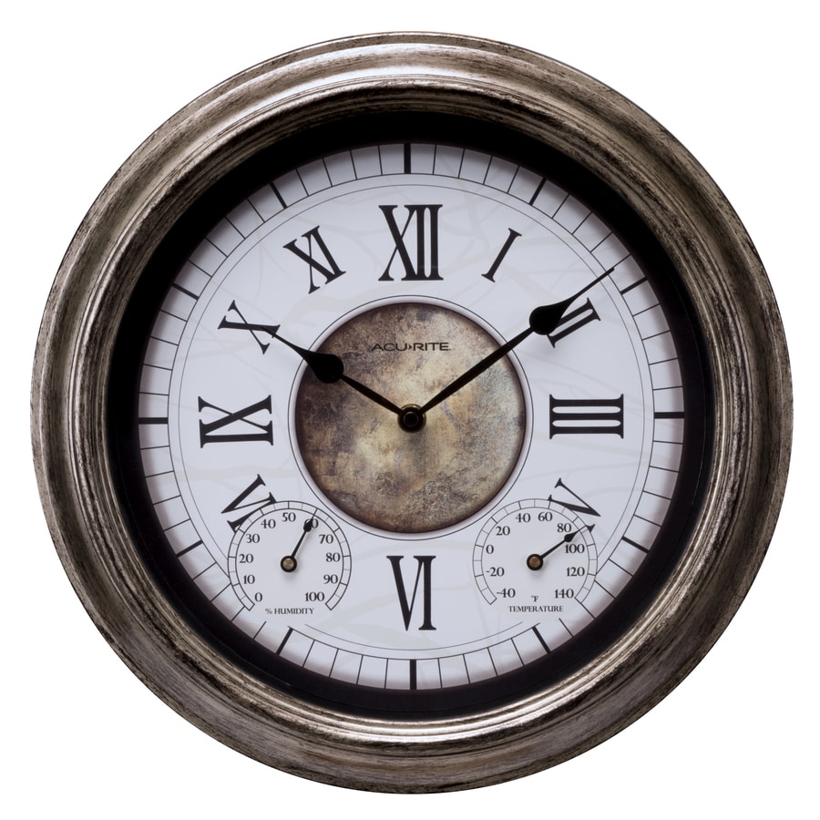 AcuRite Analog Outdoor Antique Silver Clock in the Thermometer Clocks ...