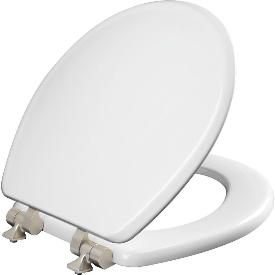 Mansfield Round White Enameled Wood SlowClose Toilet Seat with Brushed