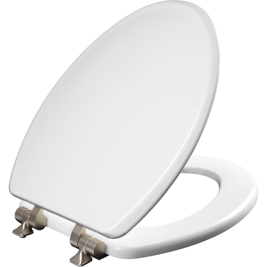 Mansfield Elongated White Enameled Wood Slow Close Toilet Seat With