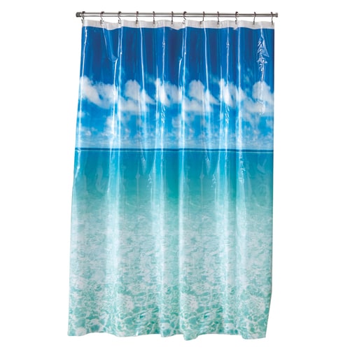 Style Selections Eva/Peva Blue Pictorial Shower Curtain 70in x 72in