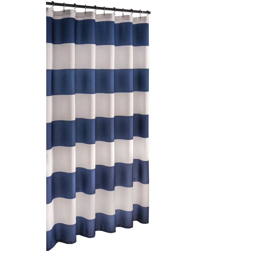 Allen + roth Polyester Navy Stripedd Shower Curtain 70in x 72in at