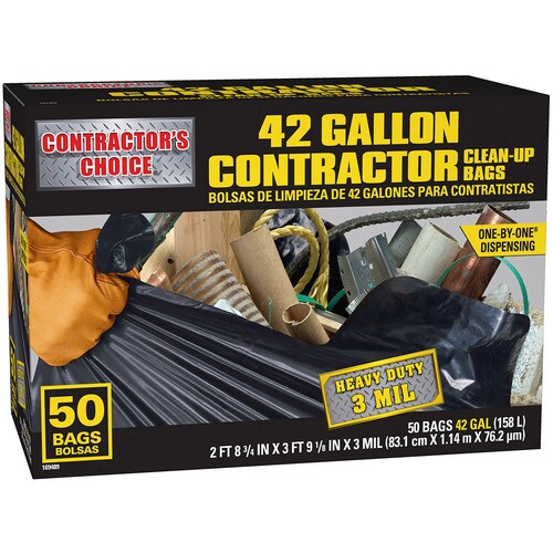 Contractor&#39;s Choice Contractor 50-Pack 42-Gallon Black Outdoor Plastic Construction Trash Bag in ...