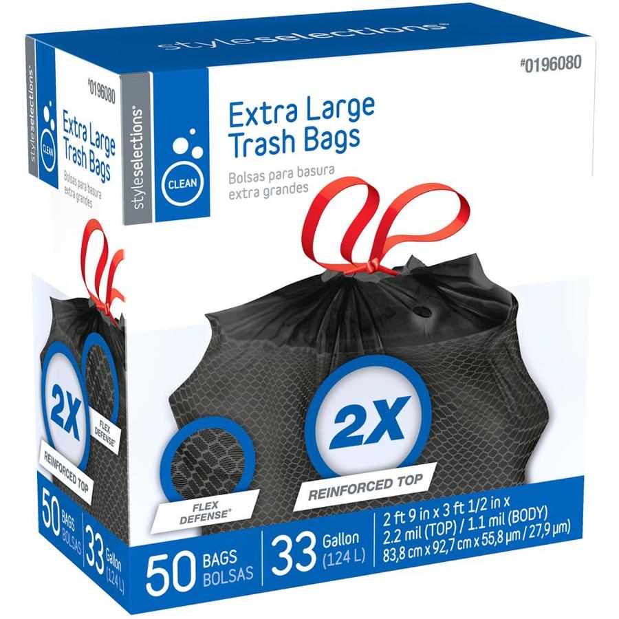 Heavy Duty TIE Garbage Bag 50 count 50 Gallon XL TRASH BAGS Black Extra Large