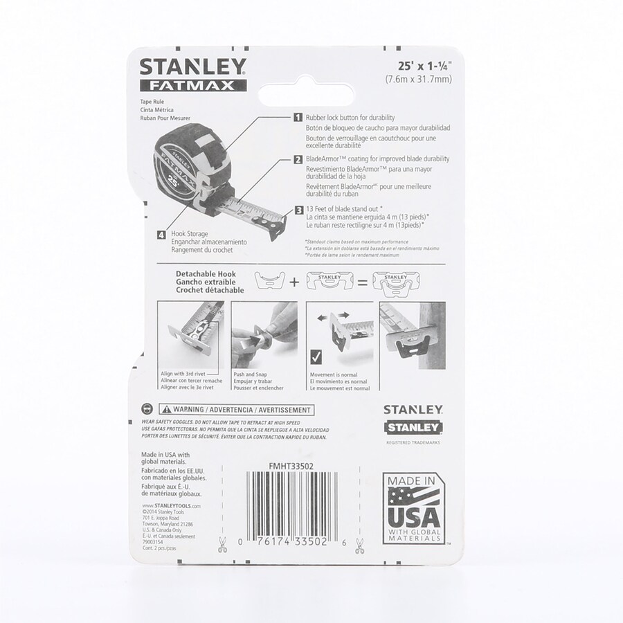 Tacoma Screw Products  Stanley Tape Measure — 1 Wide Blade x 25 ft.