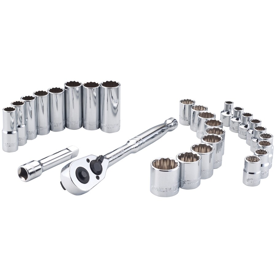 Stanley 28-Piece Standard (SAE) and Metric Polished Chrome Mechanic's ...