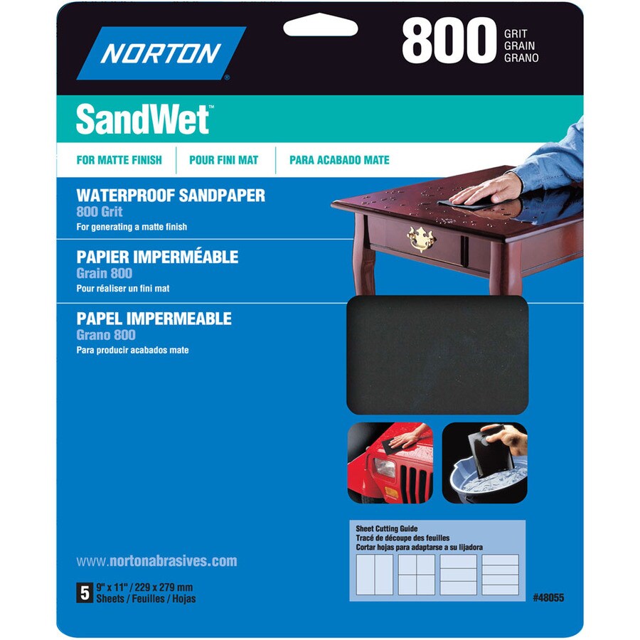 Norton 5Pack 9.7in W x 11.7in L 800Grit Commercial Sandpaper Sheets