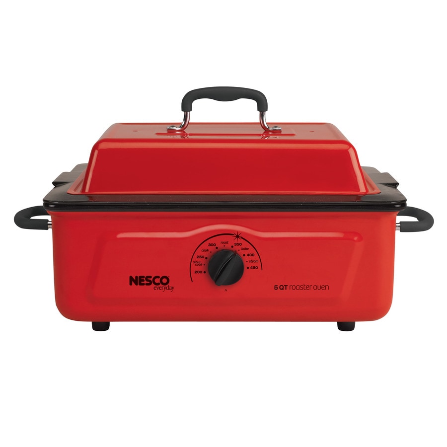Nesco 5Quart Red Rectangle Porcelain Roaster Oven with Metal Lid at