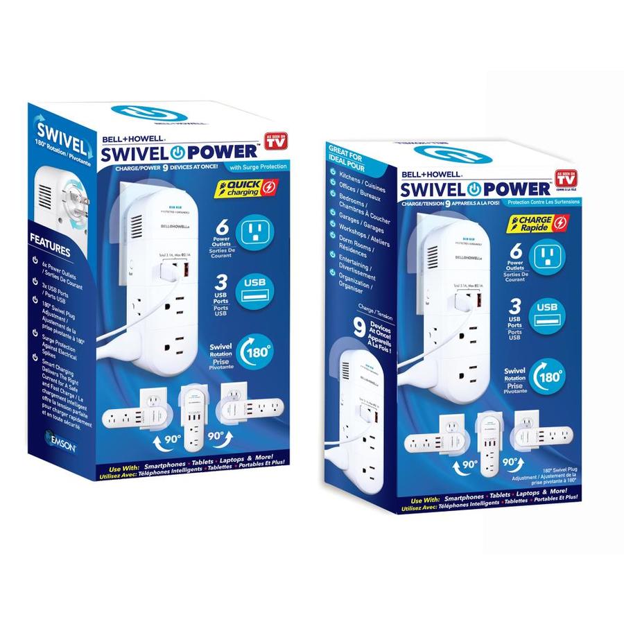 BELL + HOWELL 6Outlet 3USB Ports White Power Strip in the Power Strips department at