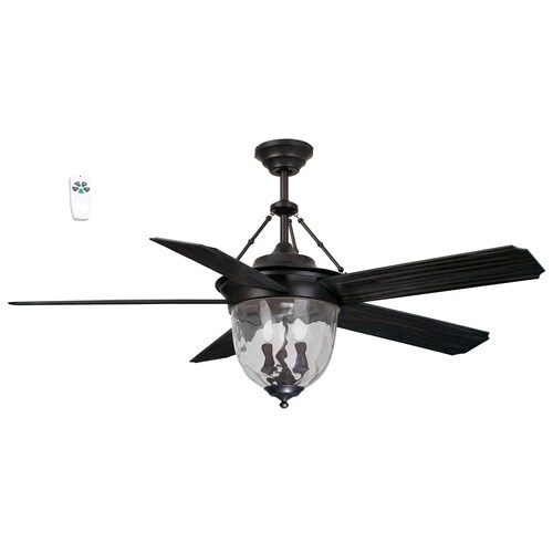 52 In Antique Bronze Indoor Outdoor Ceiling Fan With Light Kit And Remote 5 Blade