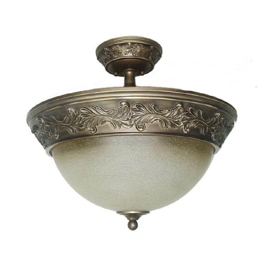 Portfolio 15 25 In W Antique Brass Tea Stained Glass Semi Flush