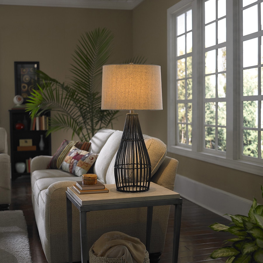 allen + roth 32-in Black 3-way Table Lamp with Fabric Shade at