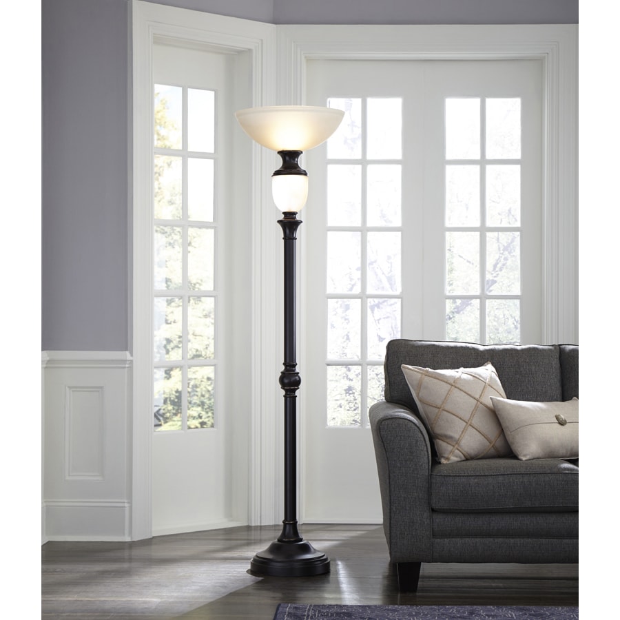 Portfolio 74 In Oil Rubbed Bronze Torchiere With Night Light Floor Lamp The Lamps Department At Lowes Night Light Floor Lamp